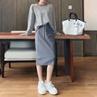 Set: Striped Sweater + Knit Pencil Skirt