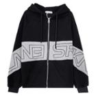 Long-sleeve Color Block Lettering Zip Hooded Jacket Jacket - One Size