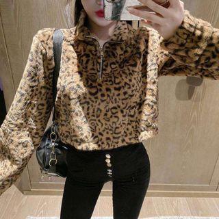 Animal Printed Zipped Top Leopard - One Size