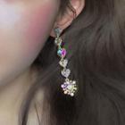 Rhinestone Dangle Earring 0256a - 1 Pair - Love Heart - Silver Needle - One Size
