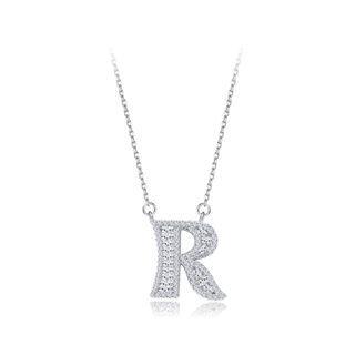 925 Sterling Silver Fashion Personality English Alphabet R Cubic Zircon Necklace Silver - One Size