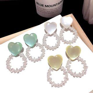 Faux Crystal Heart Faux Pearl Hoop Dangle Earring