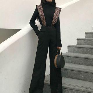 Leopard Pattern Wide-leg Suspender Pants