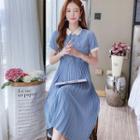 Short-sleeve Midi A-line Pleated Dress