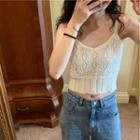 V-neck Pointelle Knit Crop Camisole Top