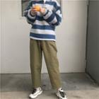 Striped Polo Sweatshirt / Cropped Wide-leg Pants