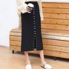 Slit Knit Midi Skirt Black - One Size