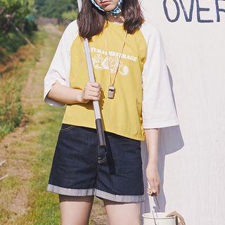Fruit Print Elbow-sleeve Raglan T-shirt