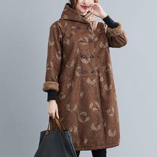Leaf Print Hooded Long Coat