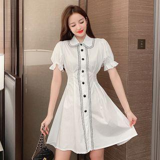 Contrast Trim Bell-sleeve Mini A-line Shirtdress