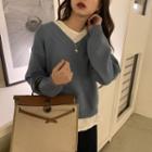 Plain V-neck Sweater Blue - One Size