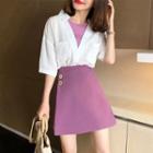 Set: Mock Two Piece T-shirt + A-line Skirt