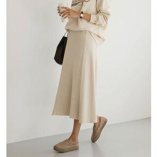 Rib-knit Maxi Flare Skirt