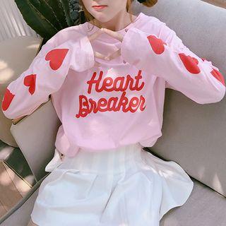 Heart Print Long-sleeve T-shirt As Shown In Figure - One Size