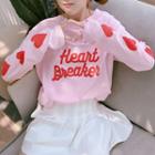 Heart Print Long-sleeve T-shirt As Shown In Figure - One Size