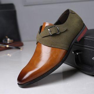 Faux Leather Paneled Buckled Loafers