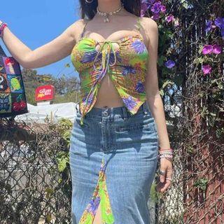 Tie-front Printed Cropped Camisole Top