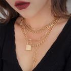Lock & Key Pendant Layered Alloy Choker Gold - One Size