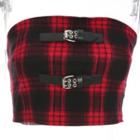Plaid Zip Cropped Tube Top / Asymmetric Mini Skirt / Wide-leg Pants