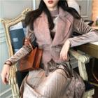 Furry Vest / Velvet Long-sleeve A-line Dress