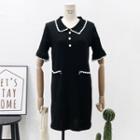 Contrasted Knit Polo Dress Black - One Size