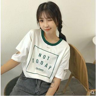 Letter Print Cut Out T-shirt