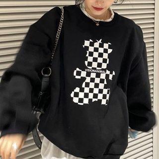 Check Bear Print Sweatshirt Black - One Size
