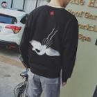 Crane Embroidered Pullover