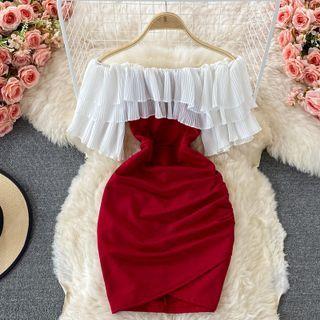 Off Shoulder Color Block Sheath Mini Dress