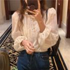 Long-sleeve Lace Ruffled Blouse Almond - One Size