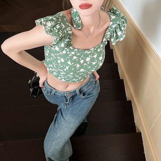 Sleeveless Cutout Floral Top White - One Size
