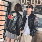 Couple Matching Faux Leather Baseball Jacket