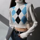 Long-sleeve Turtleneck Argyle Sweater