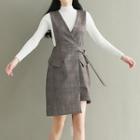 Set: Mock-neck Long-sleeve Knit Top + Sleeveless Dress