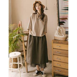 Inset Eyelet-lace Hem Pants Band-waist Skirt