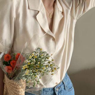 Elbow-sleeve Notch Lapel Shirt Almond - One Size