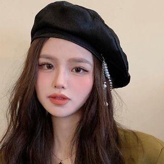 Beaded Velet Beret Black - One Size