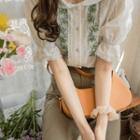 Lace-trim Flower-embroidered Blouse