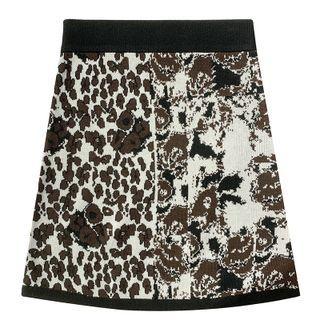 Leopard Knit A-line Skirt Brown - Leopard - One Size