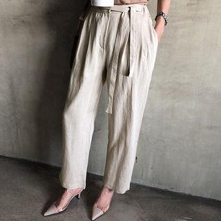 Tie-waist Linen Blend Baggy Pants