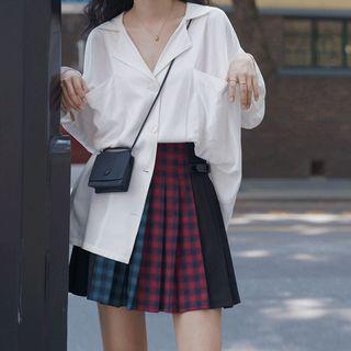 Color Block Plaid Panel Mini A-line Pleated Skirt