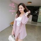 Set Of 3: Pinstripe Blazer + Spaghetti-strap Top + Skort