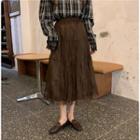 Midi A-line Mesh Skirt / Plaid Blouse