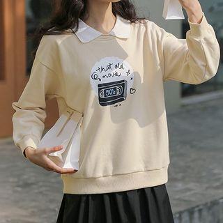 Mock Two-piece Collared Sweatshirt Almond - One Size