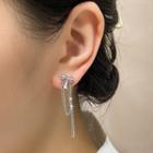 Bow Rhinestone Chain Earring 1pc - Silver - One Size
