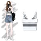 Square-neck Striped Cropped Tank Top