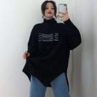 Lettering Turtleneck Sweater Black - One Size