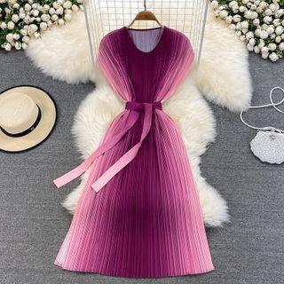Cap-sleeve Ombre Midi A-line Dress