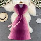 Cap-sleeve Ombre Midi A-line Dress