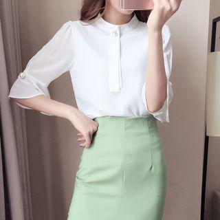 Elbow-sleeve Chiffon Blouse / Pencil Skirt / Set